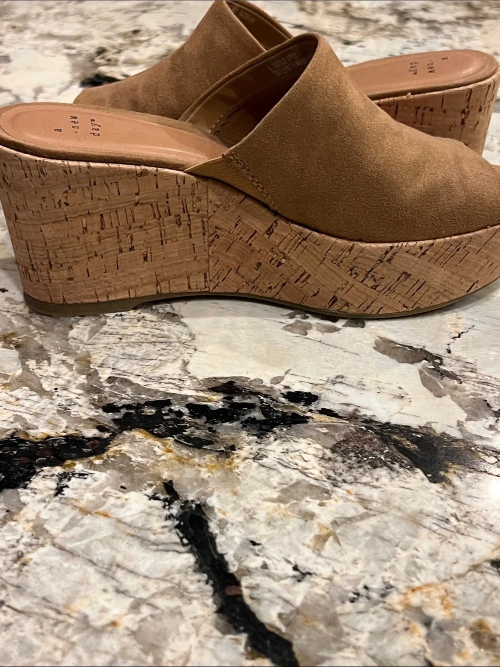 a new day Brown Suede-Look Cork Wedge Slide Sandals